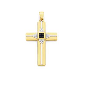 9ct-Gold-Two-Tone-Diamond-Natural-Sapphires-Cross-Pendant on sale