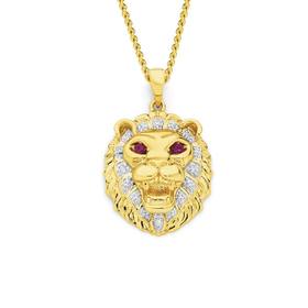 9ct-Gold-Two-Tone-Ruby-Diamond-Lion-Pendant on sale