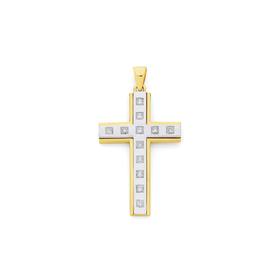 9ct-Gold-Two-Tone-Diamond-Cross-Pendant on sale