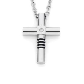 MY-Steel-Black-Plain-Lined-Cross-Pendant-With-Chain on sale
