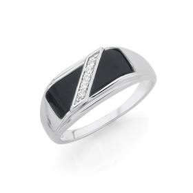 Silver-Onyx-With-CZ-Diagonal-Line-Signet-Ring on sale