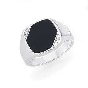 Silver-Square-Onyx-CZ-Sides-Signet-Ring on sale