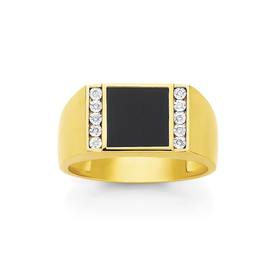 9ct-Gold-Black-Agate-Diamond-Square-Top-Ring on sale