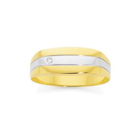 9ct-Gold-Two-Tone-Diamond-Centre-Gents-Ring on sale