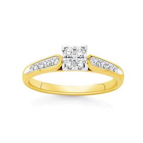 9ct+Gold+Diamond+Cluster+Square+Shape+Ring