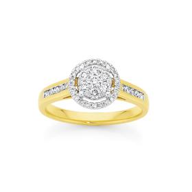 9ct+Gold+Diamond+Cluster+Halo+Ring