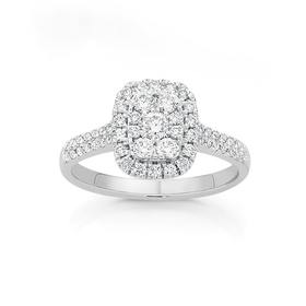 9ct-White-Gold-Diamond-Cluster-Cushion-Shape-Ring on sale