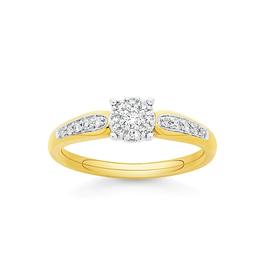 9ct+Gold+Diamond+Cluster+Ring