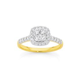 9ct+Gold+Diamond+Cushion+Shape+Ring