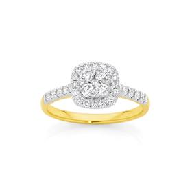 9ct-Gold-Diamond-Cushion-Shape-Ring on sale