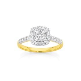 9ct-Gold-Diamond-Cushion-Shape-Ring on sale