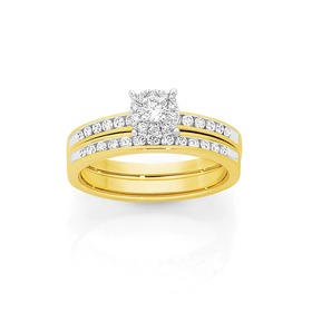 9ct+Gold+Diamond+Cluster+Bridal+Set