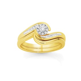 9ct+Gold+Diamond+Cluster+Bridal+Set