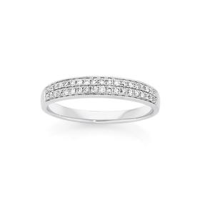 9ct+White+Gold+Diamond+Double+Row+Band