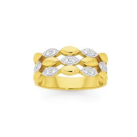 9ct+Gold+Diamond+Three+Row+Marquise+Shape+Band