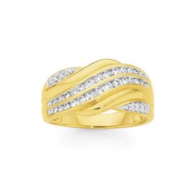 9ct+Gold+Diamond+Swirl+Crossover+Ring