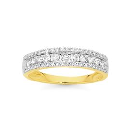 9ct+Gold+Diamond+Three+Row+Band