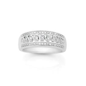 9ct+White+Gold+Diamond+Three+Row+Band