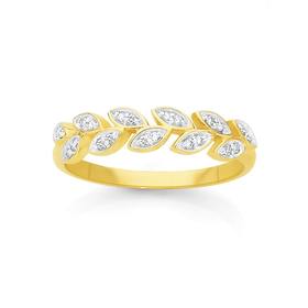 9ct+Gold+Diamond+Multiple+Leaves+Dress+Ring