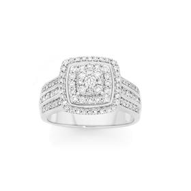 9ct-White-Gold-Diamond-Cushion-Cluster-Ring on sale