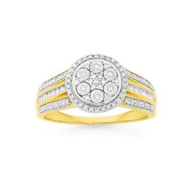 9ct+Gold+Diamond+Round+Cluster+Ring