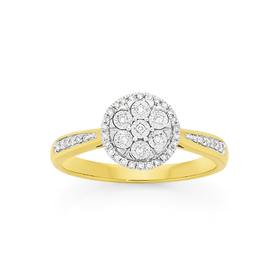 9ct-Gold-Diamond-Miracle-Set-Round-Cluster-Shoulder-Set-Ring on sale