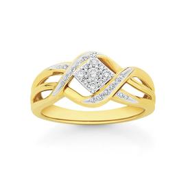 9ct+Gold+Diamond+Cluster+Swirl+Dress+Ring