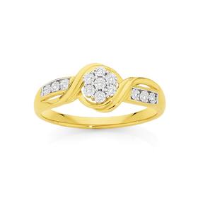 9ct+Gold+Diamond+Miracle+Set+Flower+Twist+Ring