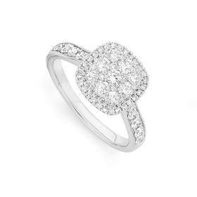 9ct-White-Gold-Diamond-Cushion-Shape-Shoulder-Set-Ring on sale