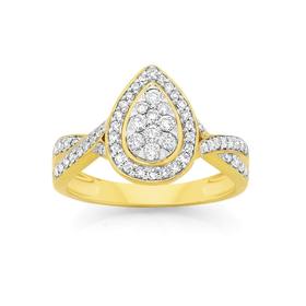 9ct+Gold+Diamond+Teardrop+Crossover+Shoulder+Ring