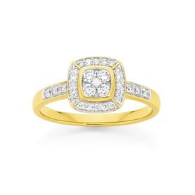 9ct-Gold-Diamond-Round-Brilliant-Cut-Square-Framed-Shoulder-Set-Ring on sale