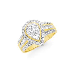 Limited+Edition+9ct+Gold+Diamond+Pear+Shape+Cluster+Ring