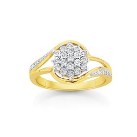 9ct+Gold+Diamond+Cluster+Swirl+Dress+Ring