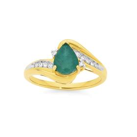 9ct+Gold+Emerald+%26amp%3B+Diamond+Ring