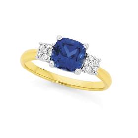 9ct+Gold+Created+Sapphire+and+Diamond+Dress+Ring