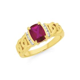 9ct-Gold-Created-Ruby-Diamond-Linked-Ring on sale