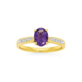 9ct+Gold+Amethyst+%26amp%3B+Diamond+Pixie+Ring