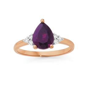 9ct-Rose-Gold-Rhodolite-Garnet-Diamond-Ring on sale