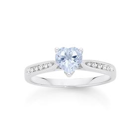 9ct+White+Gold+Aquamarine+%26amp%3B+Diamond+Heart+Ring