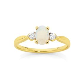 9ct+Gold+Opal+%26amp%3B+Diamond+Ring