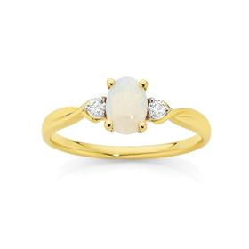 9ct-Gold-White-Opal-10ct-Diamond-Ring on sale