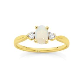 9ct-Gold-White-Opal-Diamond-Ring on sale