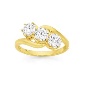 9ct+Gold+Cubic+Zirconia+Round+Brilliant+Cut+Trilogy+Ring