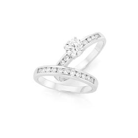 Silver+CZ+Solitaire+%26amp%3B+Channel+Bridal+Set+Ring