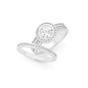 Silver+CZ+Round+Bezel+Two+Row+Bridal+Set+Ring