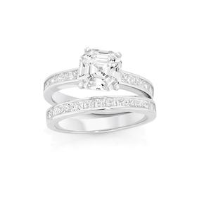 Silver-CZ-Cushion-Channel-Bridal-Set-Ring on sale