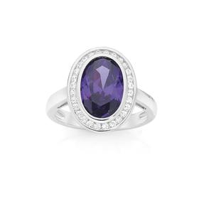 Silver+Violet+CZ+Oval+CZ+Border+Ring