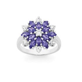 Silver+Violet+CZ+Cluster+Snowflake+Ring