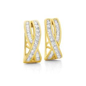 9ct+Gold+Diamond+Crossover+Huggie+Earrings