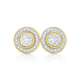 9ct+Gold+Diamond+Halo+Stud+Earrings